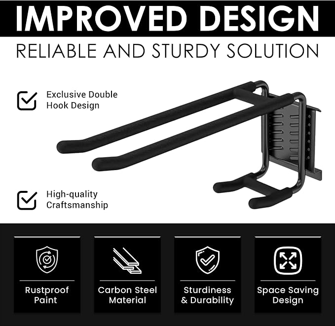 Feller 9-Piece Garage Slatwall Hook Kit – 6 Double Utility Hooks + 3 Mounting - Image 3