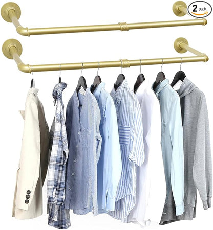 2 Packs Gold Industrial Pipe Clothes Rack, 36 inch Pipe Garment Rack Hanging by Oroonoko