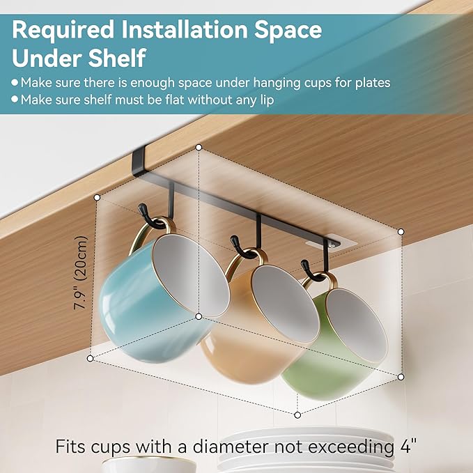ECROCY Coffee Mug Holder Under Cabinet Only Fits Shelves up to 3/4" Thick - Image 4