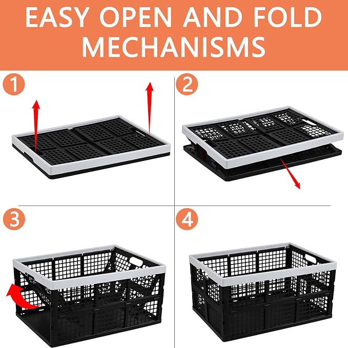 3-Pack Large Plastic Folding Storage Crates, 66 L Collapsible Storage Crates - Image 3