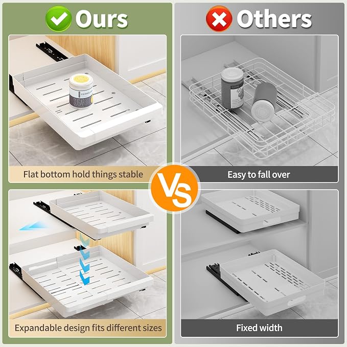DOMNIU 2 Pack Pull Out Cabinet Organizers Expandable, Plastic Slide Out Drawers - Image 5