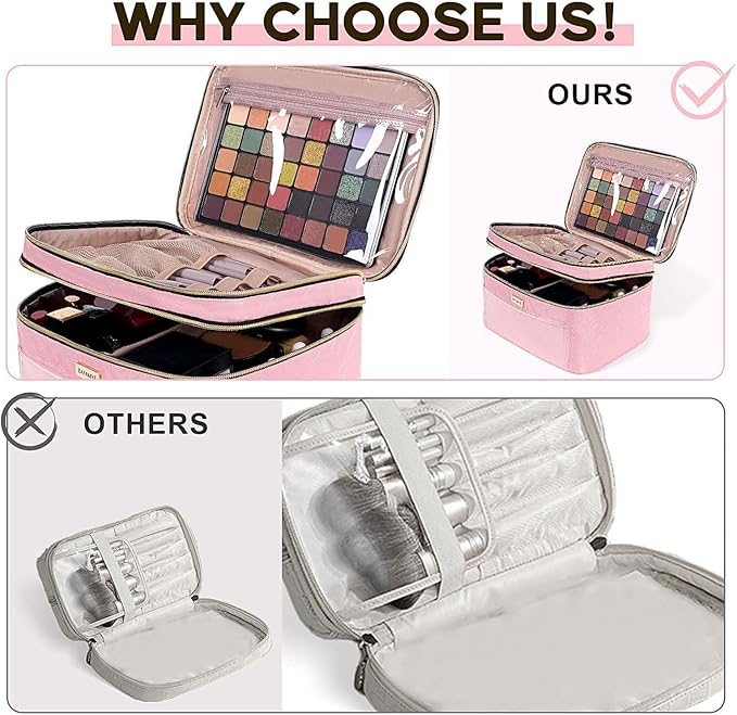 Double Layer Travel Makeup Bag for Women, Large Cosmetic Case Organizer - Image 5