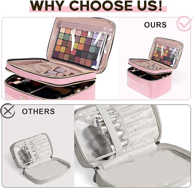 Double Layer Travel Makeup Bag for Women, Large Cosmetic Case Organizer - Image 4
