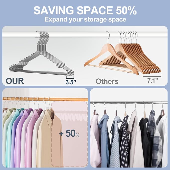 Heavy Duty 100 Pack Clothes Hangers, Space Saving & Non-Slip Wire Hanger - Image 4