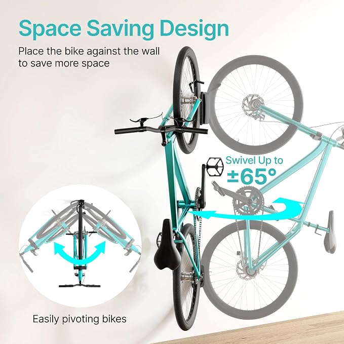 4 Pack Bike Rack Garage, Bike Wall Mount Heavy Duty, Holds 77 Lbs, Swivel Bike - Image 4