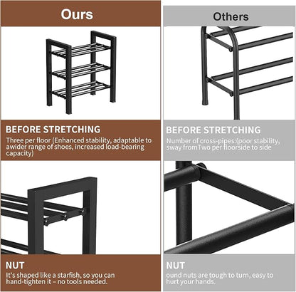 Upgraded 3-Tier Expandable Shoe Rack, Adjustable Shoe Shelf Storage Organizer - Image 3