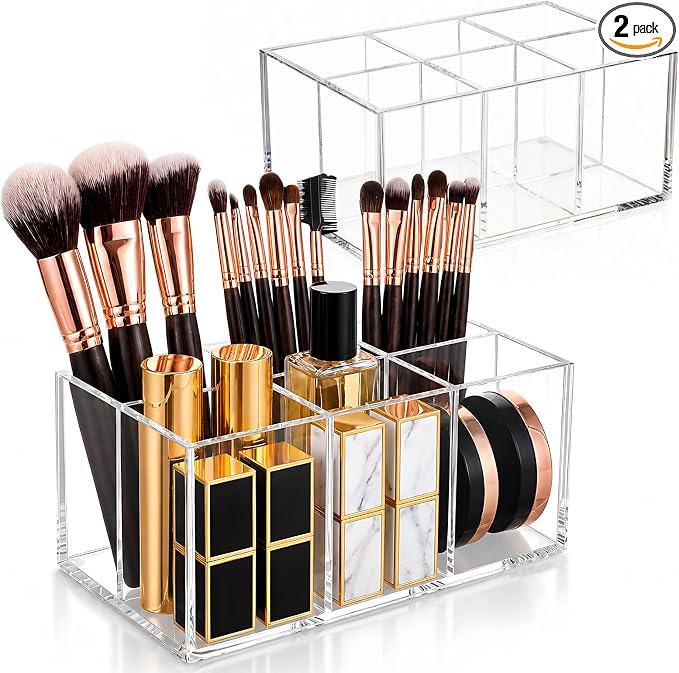 Zhehao 2 Pack Clear Acrylic Desk Organizer, 6-Slot Makeup Brush Holder and Pen by Zhehao