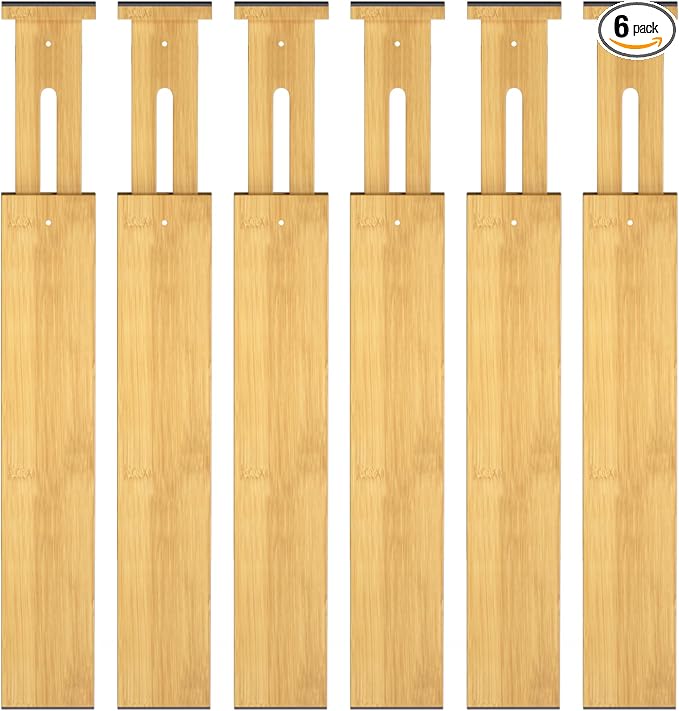 Bamboo Drawer Dividers, 17-22" Adjustable Kitchen Drawer Organizer by Ryqtop