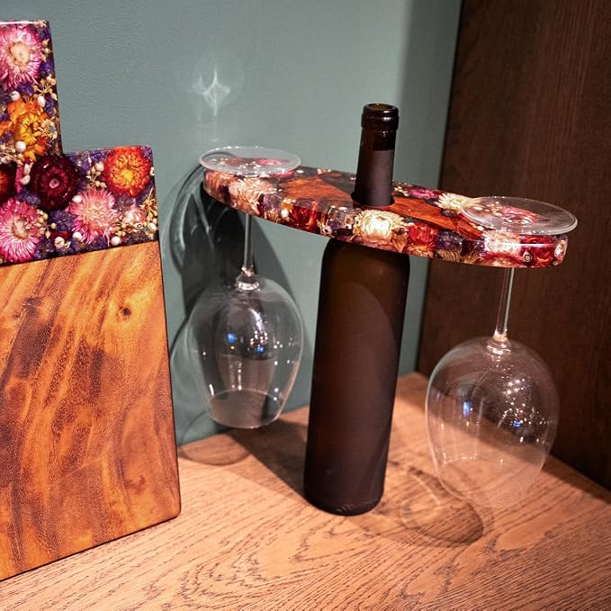 Handcrated Wood Wine Bottle & Glass Holder - Image 7