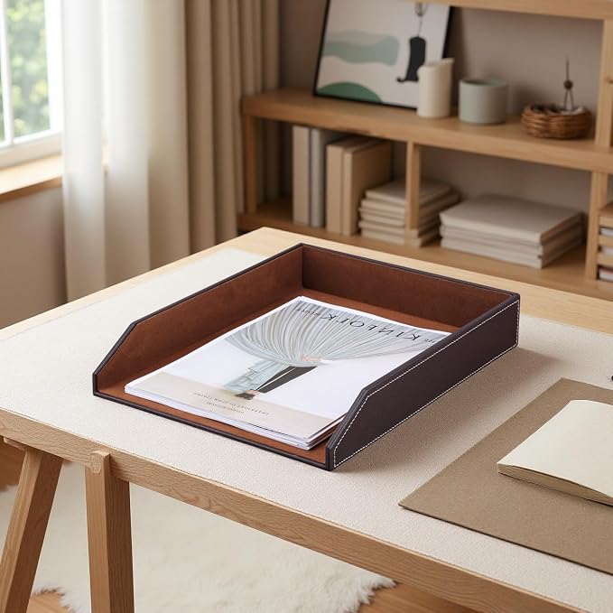 KINGFOM Letter Tray, PU Leather Paper Organizer Tray - Image 3