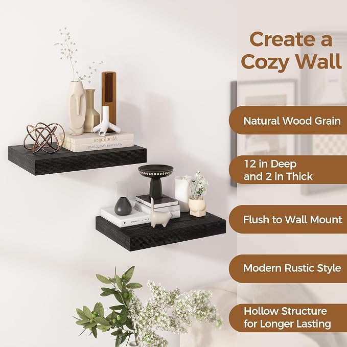 12 Inch Deep Black Floating Shelves, 16 x 12 Floating Shelf - Image 5