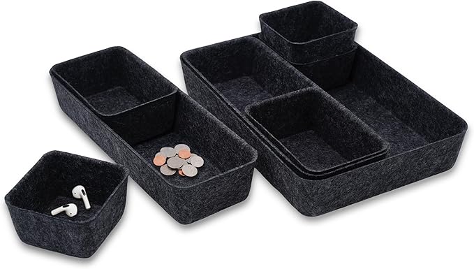 Welaxy Minimalist Felt Desk Drawer Organizer 8-Piece Charcoal Storage Bins by Welaxy