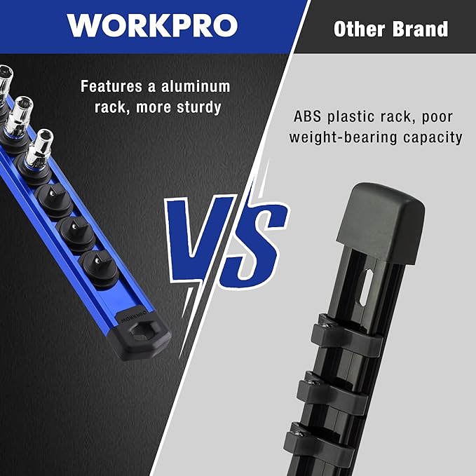 WORKPRO Magnetic Socket Organizer Set, 3-Piece Aluminum Alloy Socket Rail - Image 4