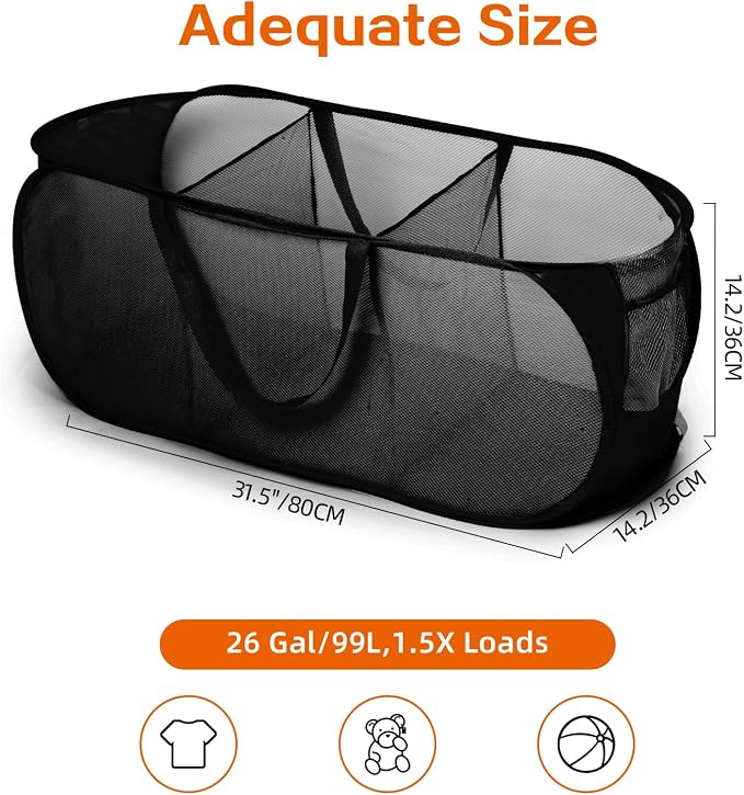 Foldable Laundry Baskets, Collapsible Mesh Laundry Hamper, Durable Pop Up - Image 4