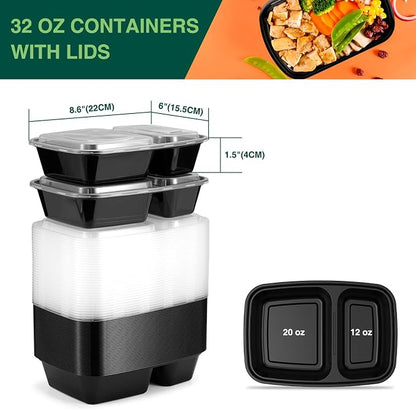 50 Pack 32 oz Sturdy Leakproof 2-Compartment Meal Prep Containers - Image 3
