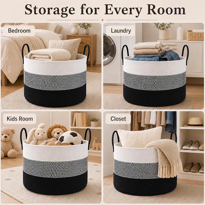 JMvicyroam 65L Extra Large Machine Washable Cotton Rope Blanket Basket | - Image 5