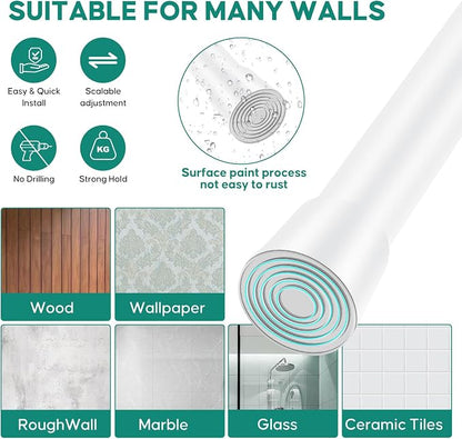 White Adjustable Shower Curtain Rod 16-28 Inches 2 pc, 7/8" Diameter Anti-slip - Image 5