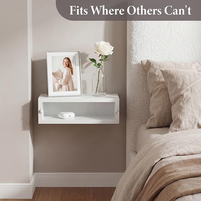 SUMGAR Floating Nightstand White Modern Bedside Table Organiser Fully Assembled - Image 9