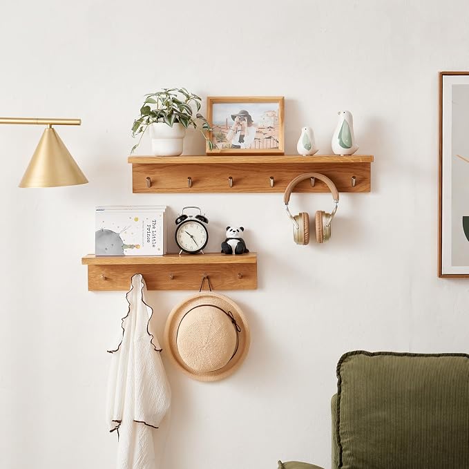Oak Wood Coat Rack Wall Mount - Image 4