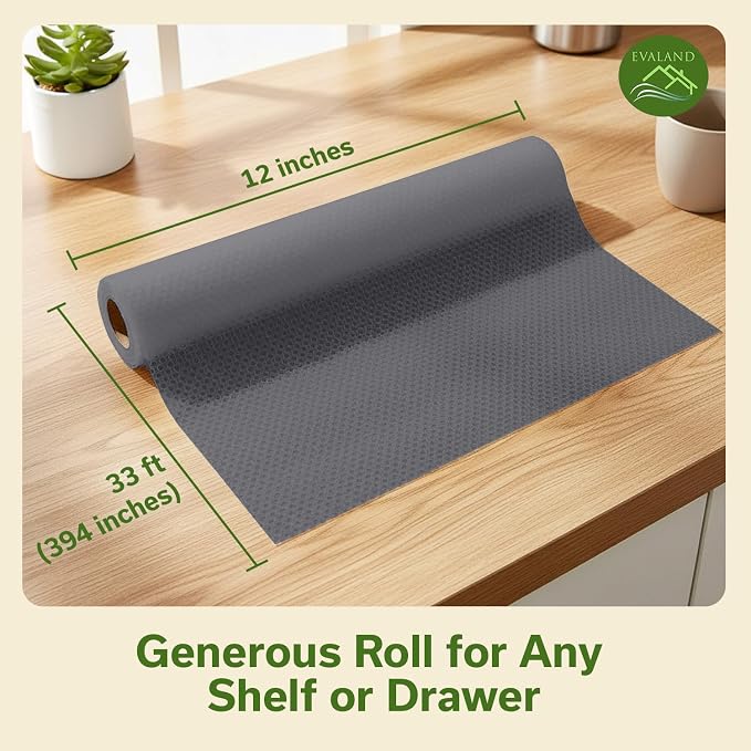 EVALAND Shelf Liners for Kitchen Cabinets Non-Adhesive 12" x 33 FT Grey Drawer - Image 4