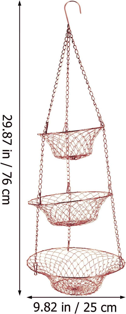 Yardwe 3-Tier Copper Hanging Fruit Basket Foldable Wire Hanging Basket - Image 4
