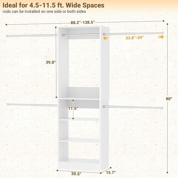 Homieasy Closet System, 4.5-11.5 Ft Expandable Closet Organizer, Walk-in Wood - Image 3