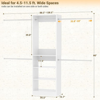 Homieasy Closet System, 4.5-11.5 Ft Expandable Closet Organizer, Walk-in Wood - Image 3