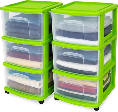 HOMZ 2-Pack Drawer Tower, 3-Tier Clear Plastic Storage Organizer Cart, Bold by Homz