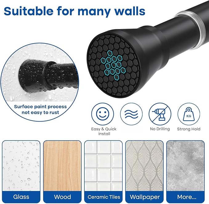 Black Tension Rods for Windows 28 to 48 Inch 2 Pack Spring Curtains Rod Tension - Image 3