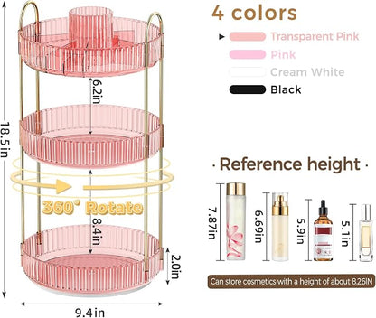 360° Rotating Makeup Organizer, Upgraded 3 Tier Skincare Perfume Organizers - Image 2