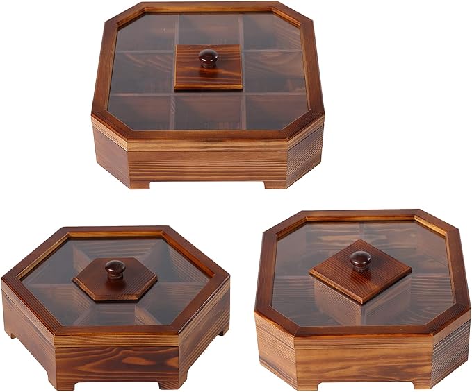 Solid Wood Box Chinese Divided Grid Dried Fruit Tray Vintage Ornament - Image 7