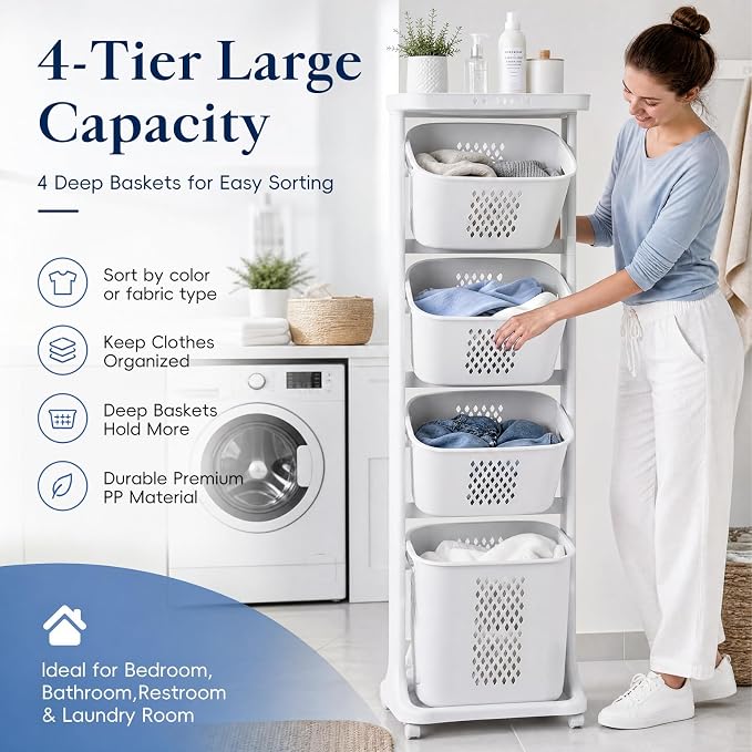 4-Tier Vertical Laundry Hamper Sorter - Image 2