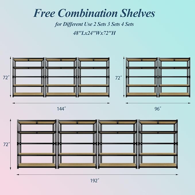 Heavy Duty Garage Storage Shelves, 3000 Lbs Capacity, 5-Tier Adjustable Storage - Image 6