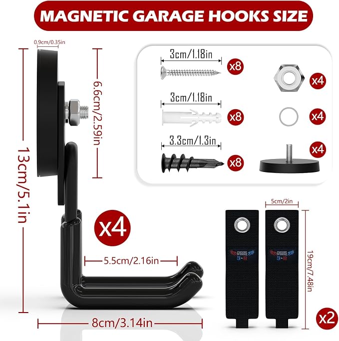 3-H Heavy Duty Magnet Garage Hooks 4 Pack, Large Strong Magnetic Hooks - Image 2