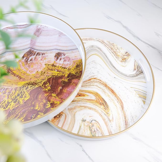 Round Black Marbling Decorative Tray - Image 7