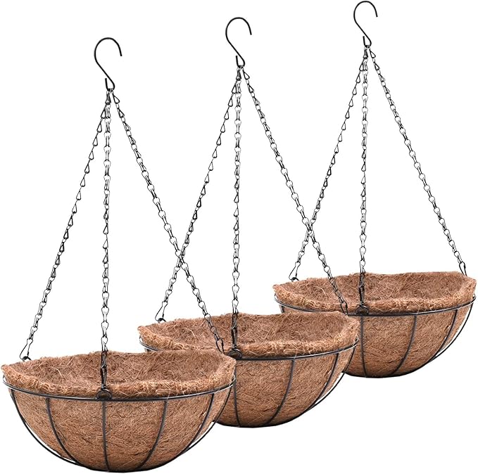 EIMQUVW Metal Hanging Planters Basket Set of 3 Hanging Flower Pots 12 Inch by EIMQUVW