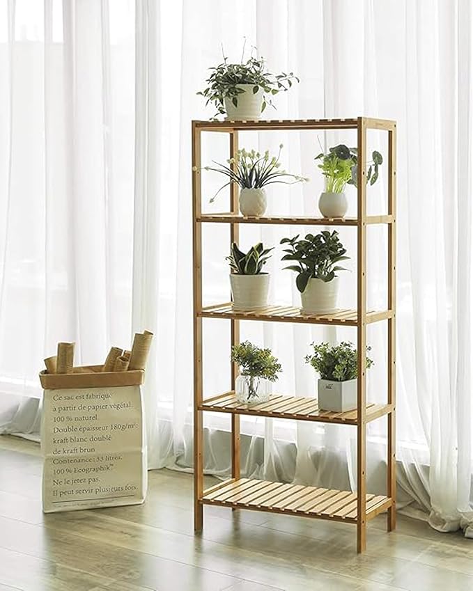 SONGMICS Bamboo Storage Shelf, 5-Tier Shelving Unit, in The Entryway, Living - Image 5