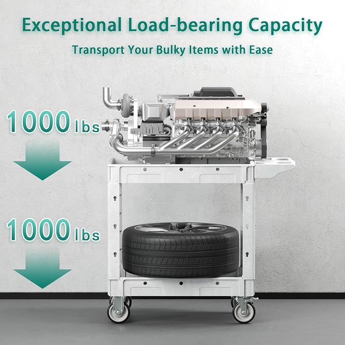 Heavy Duty Utility Rolling Tool Cart, 550 lbs Capacity Plastic Rolling Carts - Image 2