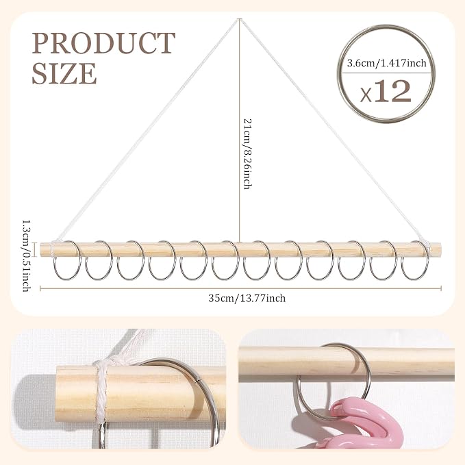 SNOWSTAR Macrame Hair Claw Clip Organizer with10 Metal Rings, Hanging Hair Clip - Image 2