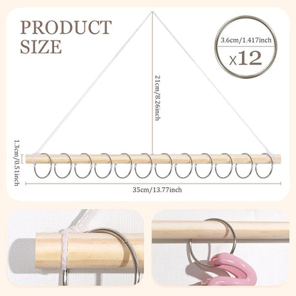 SNOWSTAR Macrame Hair Claw Clip Organizer with10 Metal Rings, Hanging Hair Clip - Image 2