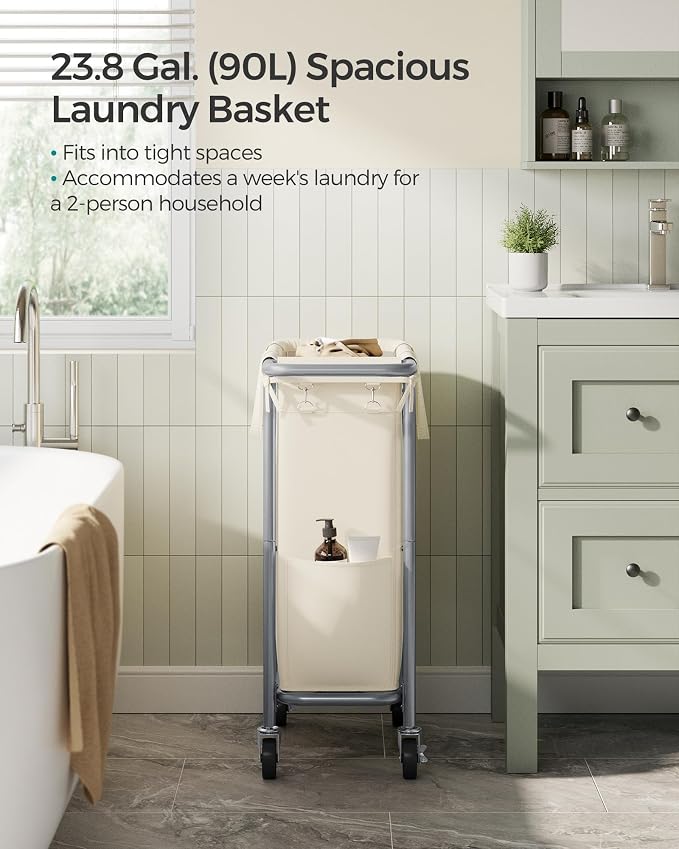 SONGMICS Laundry Basket with Wheels, Rolling Laundry Hamper, 23.8 Gallons - Image 3
