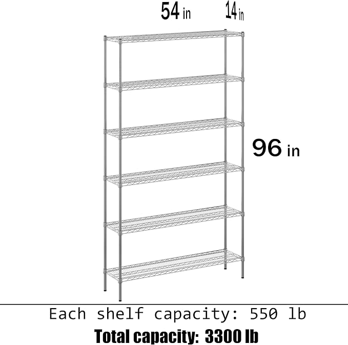 14" Deep x 54" Wide x 96" Height Wire Shelving Kit | 6-Tier | NSF Commercial - Image 3