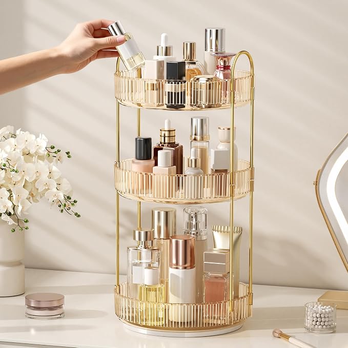 360° Rotating Makeup Organizer, Large Capacity Skincare Organizer, 3 Tier - Image 4