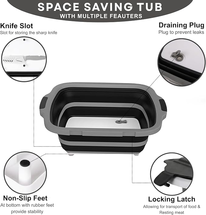 Collapsible BBQ Prep Tub 16L Black | Portable Meat Marinating Container - Image 4