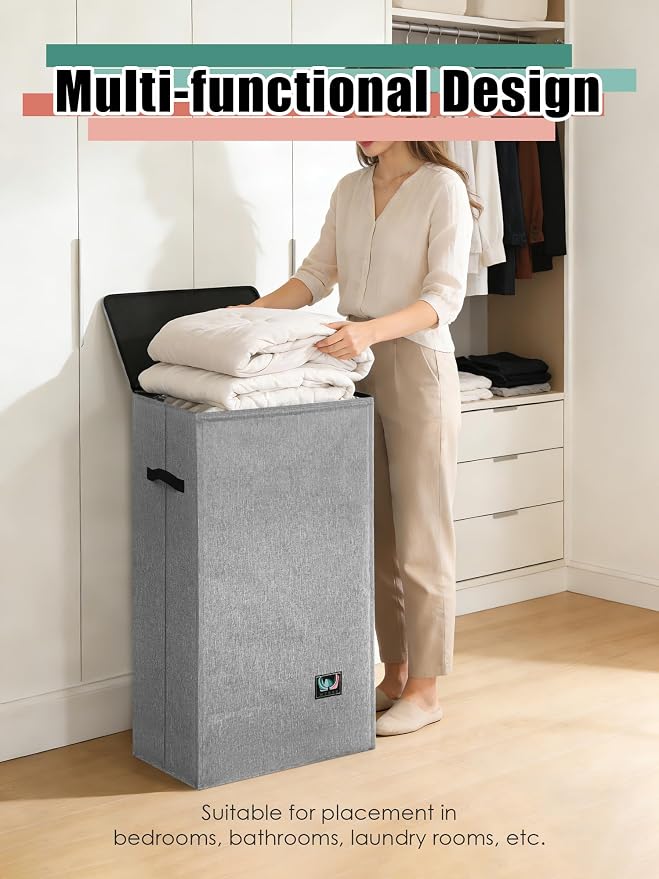 WTREE Laundry Hamper with Lid, Reinforced Sturdy Clothes Hamper with - Image 6