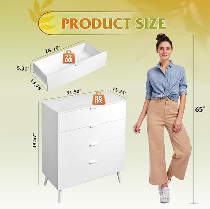 WLIVE 4 Drawer Dresser for Bedroom, Wooden White Tall Dresser, Modern Dressers - Image 3