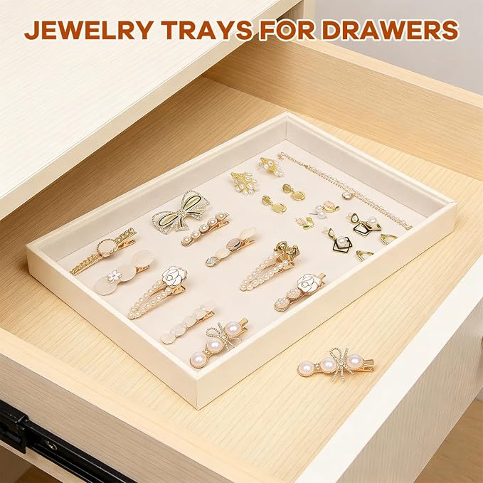 Beige Velvet Jewelry Tray for Drawers Jewelrys Display Tray Stackable Jewelry - Image 7