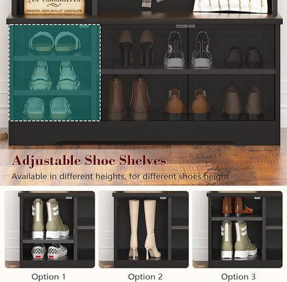 CSZZD Hall Tree with Bench and Shoe Storage, Farmhouse Entryway Bench with Coat - Image 3