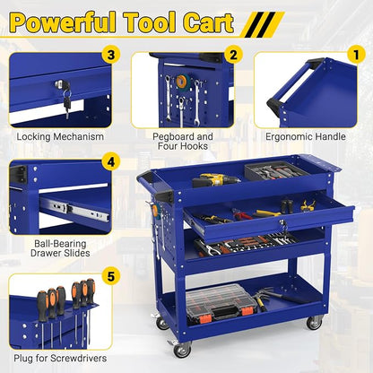3 Tier Rolling Tool Cart on Wheels, 550 LBS Tool Cart - Image 4