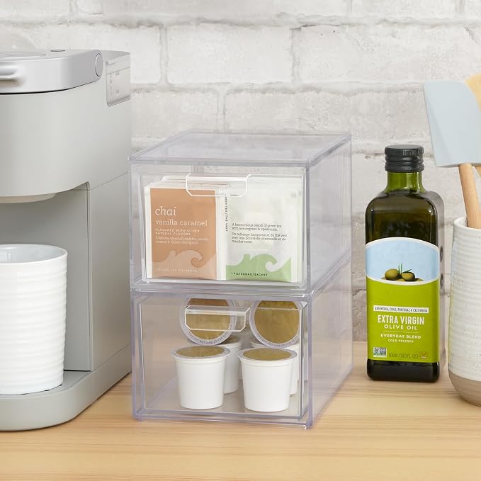 STORi Audrey Stackable Clear Bin Plastic Organizer Drawers | 2 Piece Set | - Image 2